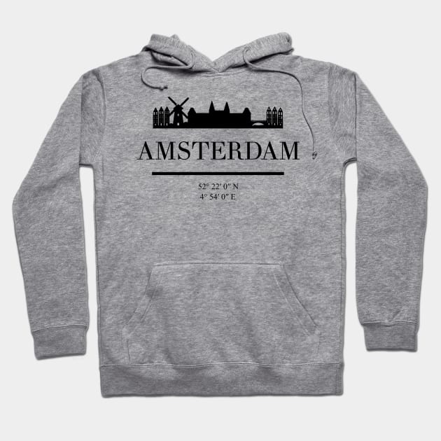 AMSTERDAM NETHERLANDS BLACK SILHOUETTE SKYLINE ART Hoodie by deificusArt